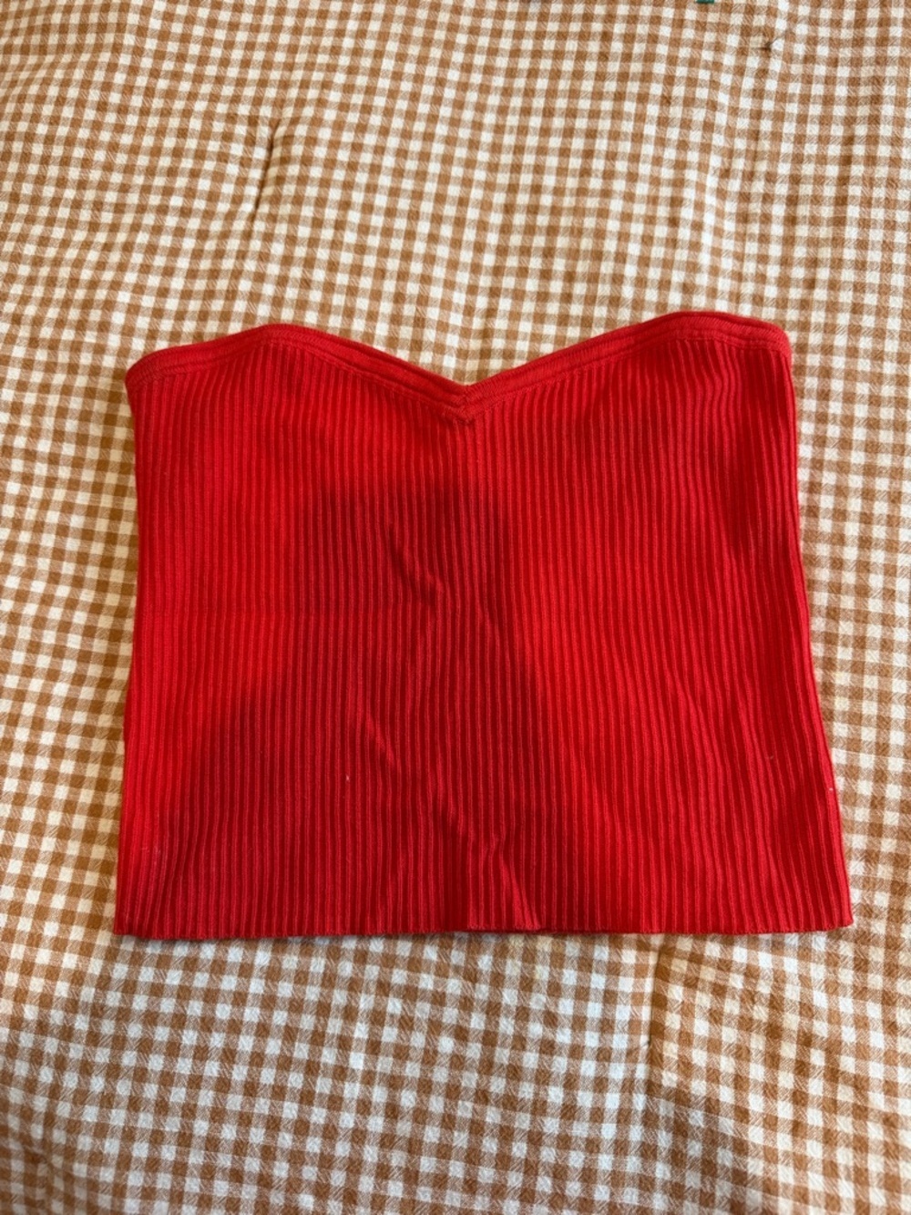 Red Ribbed Strapless Crop Top